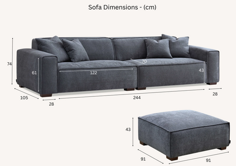 Dakota 4 seater with Chaise in Charcoal Boucle