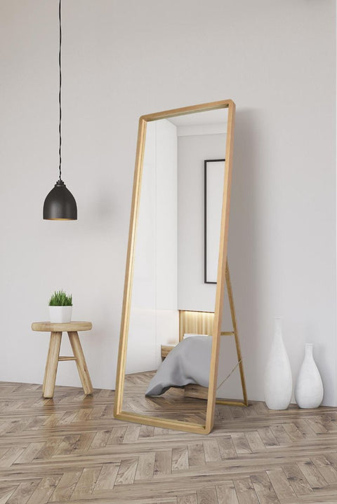 Solid Oak Rounded Corner Cheval Mirror 67" X 23" (170CM X 58CM)