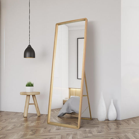 Solid Oak Rounded Corner Cheval Mirror 67" X 23" (170CM X 58CM)