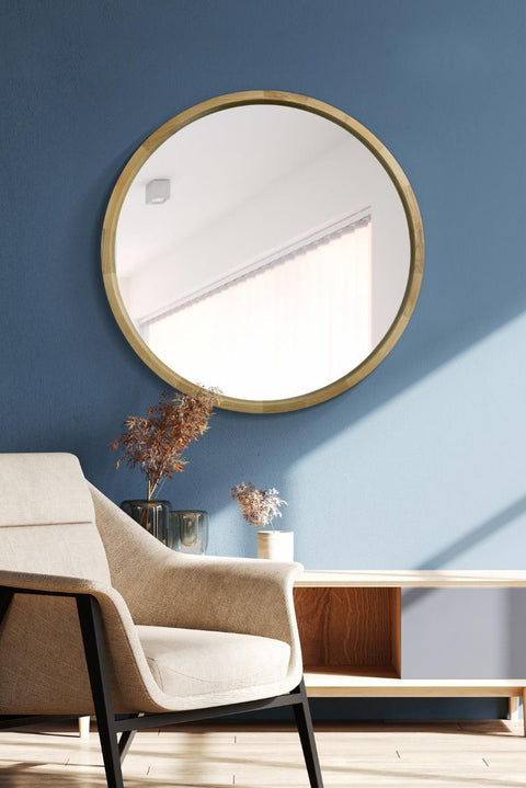 Solid Oak Round Deep Dish Framed Mirror 35" X 35" (90CM X 90CM)