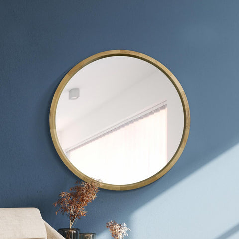 Solid Oak Round Deep Dish Framed Mirror 35" X 35" (90CM X 90CM)