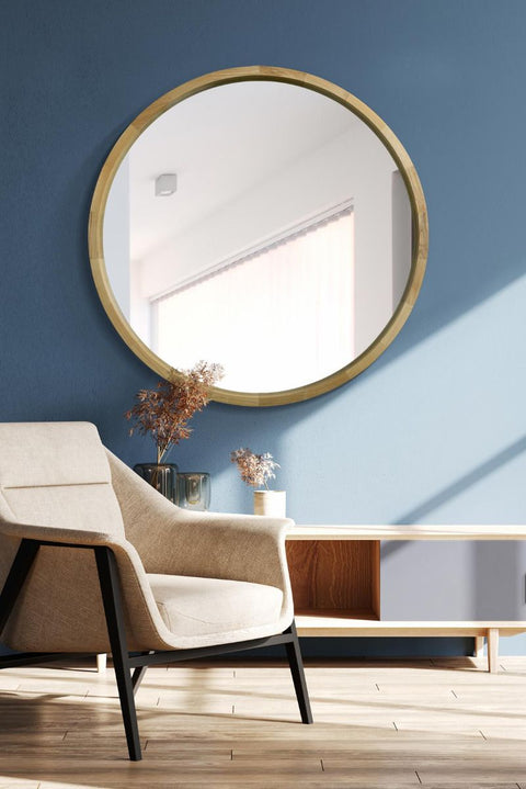 Solid Oak Round Deep Dish Framed Mirror 39" X 39" (100CM X 100CM)