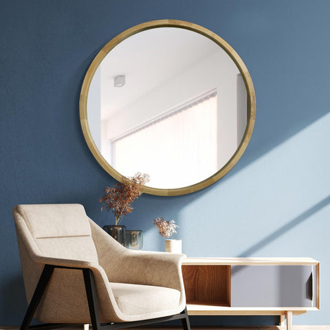 Solid Oak Round Deep Dish Framed Mirror 39" X 39" (100CM X 100CM)