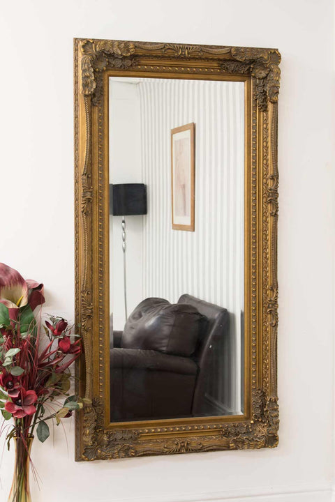 Alessandra - Carved Louis Gold Large Wall Mirror 175 x 84 CM