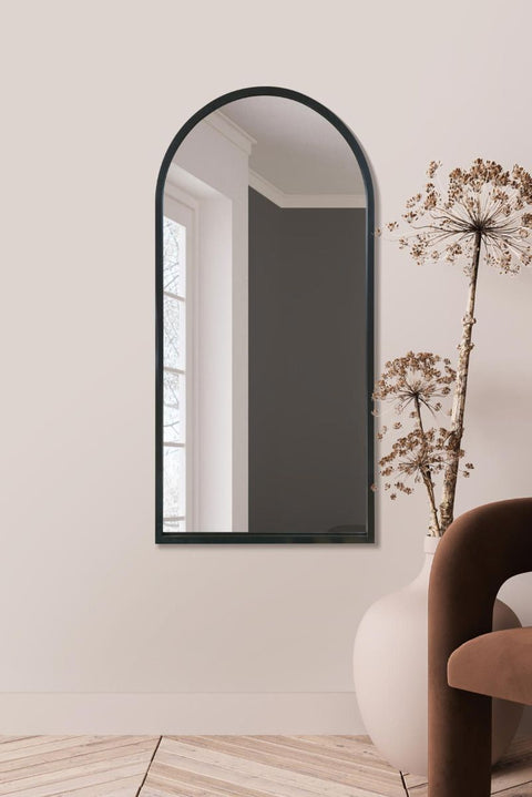 Black Metal Framed Arched Wall Mirror 47" X 23.5" (120CM X 60CM)