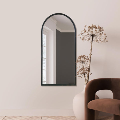 Black Metal Framed Arched Wall Mirror 47" X 23.5" (120CM X 60CM)