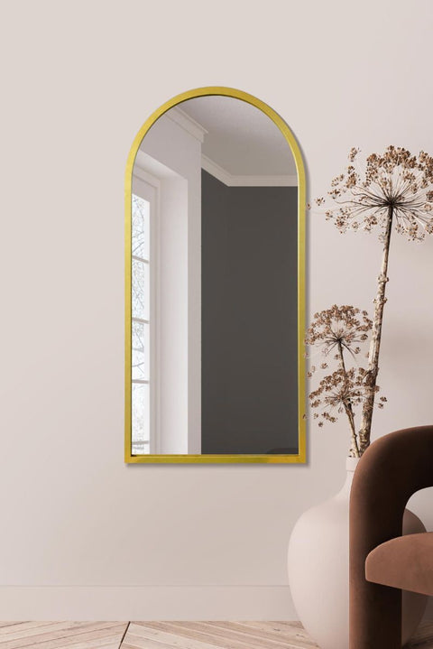 Gold Metal Framed Arched Wall Mirror 47" X 23.5" (120CM X 60CM)