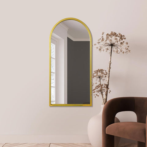 Gold Metal Framed Arched Wall Mirror 47" X 23.5" (120CM X 60CM)