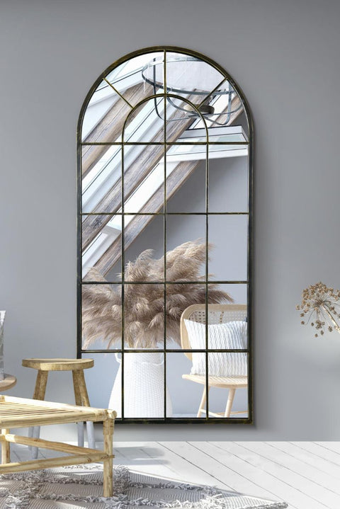 Antique Black Framed Arched Window Leaner/Wall Mirror 71" X 33.5" (180x85CM)