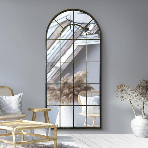 Antique Black Framed Arched Window Leaner/Wall Mirror 71" X 33.5" (180x85CM)