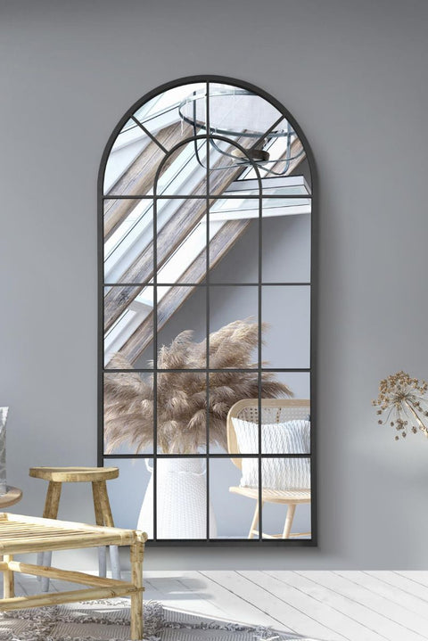 Black Framed Arched Window Leaner/Wall Mirror 71" X 33.5" (180x85CM)