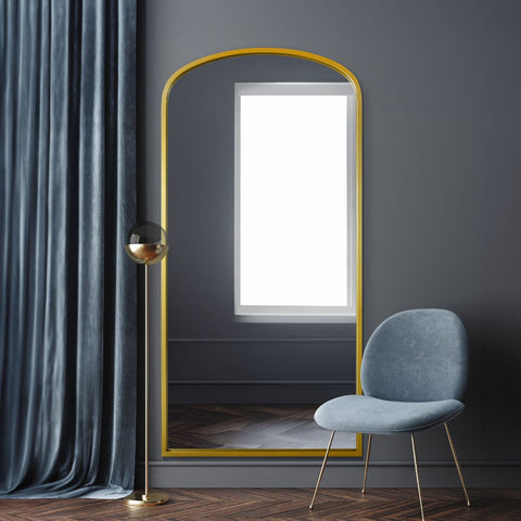 Gold Metal Framed Arched Wall Leaner Mirror 67"x33" (170x85CM)