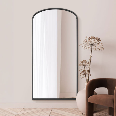 Black Metal Framed Arched Wall Leaner Mirror 79"x39" (200x100CM)