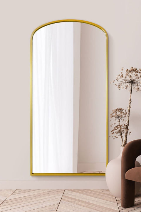 Gold Metal Framed Arched Wall Leaner Mirror 79"x39" (200x100CM)