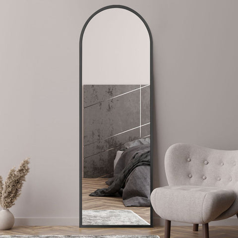 Black Framed Arched Leaner/Wall Mirror 71" X 24" (180CM X 60CM)