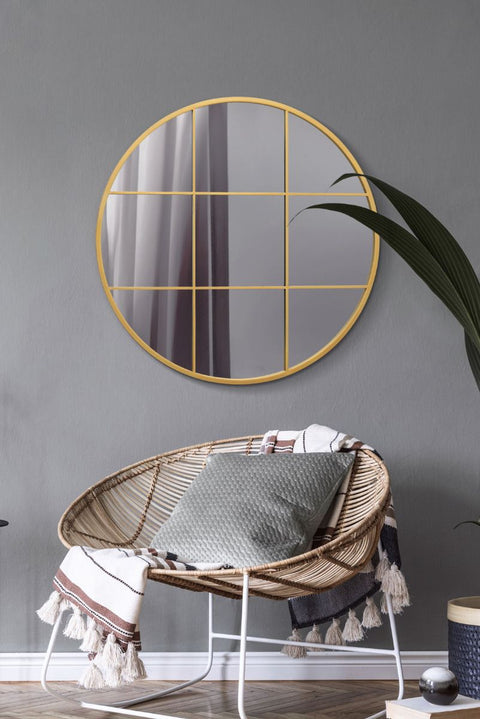 Gold Metal Framed Round Window Wall Mirror 31" X 31" (80x80CM)