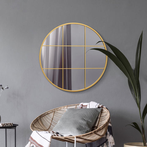 Gold Metal Framed Round Window Wall Mirror 31" X 31" (80x80CM)