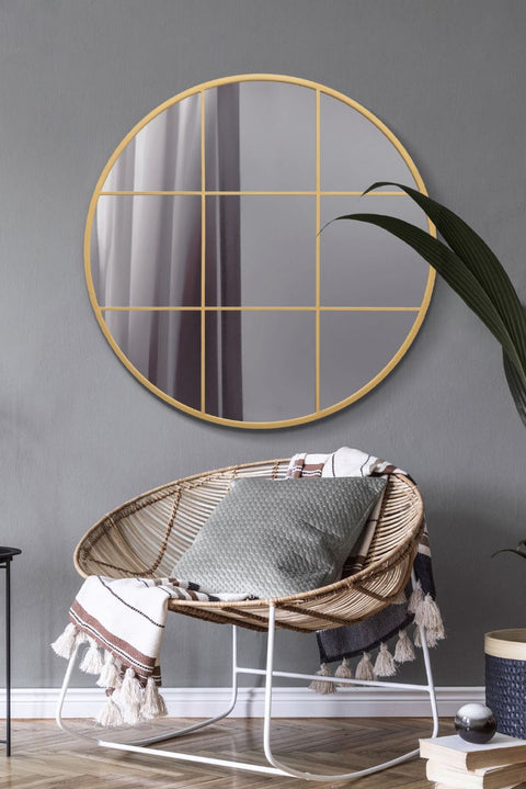 Gold Metal Framed Round Window Wall Mirror 39" X 39" (100x100CM)