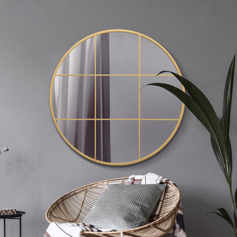 Gold Metal Framed Round Window Wall Mirror 39" X 39" (100x100CM)