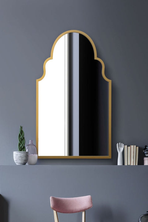 Gold Metal Framed Arched Wall Mirror 41" X 24" (104CM X 61CM)