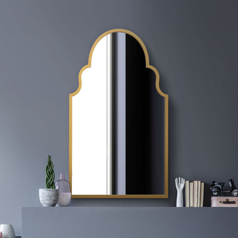 Gold Metal Framed Arched Wall Mirror 41" X 24" (104CM X 61CM)