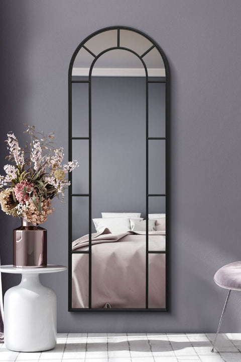 Black Framed Arched Leaner/Wall Mirror 67" X 24" (170CM X 60CM)