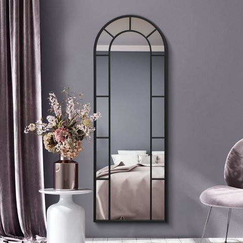 Black Framed Arched Leaner/Wall Mirror 67" X 24" (170CM X 60CM)