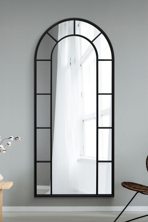 Black Framed Arched Leaner/Wall Mirror 75" X 33" (190CM X 85CM)