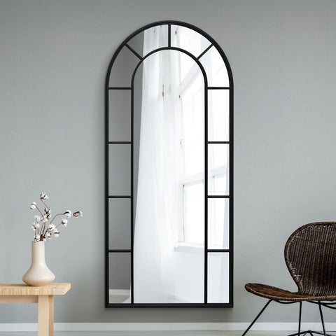 Black Framed Arched Leaner/Wall Mirror 75" X 33" (190CM X 85CM)