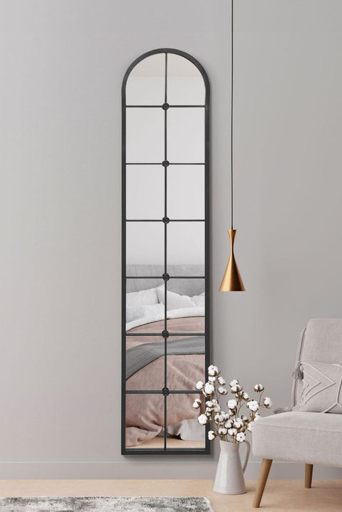 Black Framed Arched Leaner Wall Mirror 75" X 16" (190CM X 40CM)