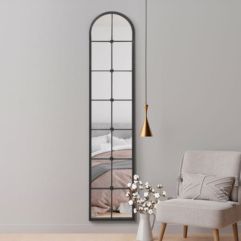 Black Framed Arched Leaner Wall Mirror 75" X 16" (190CM X 40CM)