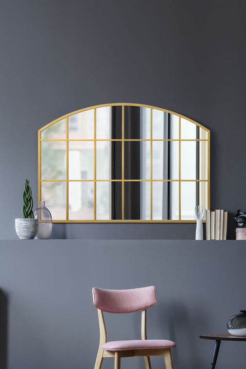 Gold Framed Arched Wall Over Mantle Mirror 43" X 29" (110CM X 75CM)