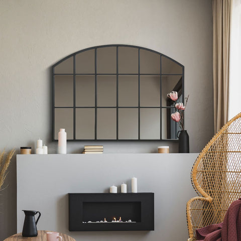 Black Framed Arched Wall Over Mantle Mirror 35" X 26" (90CM X 65CM)