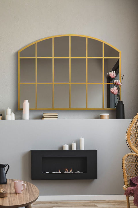 Gold Framed Arched Wall Over Mantle Mirror 35" X 26" (90CM X 65CM)