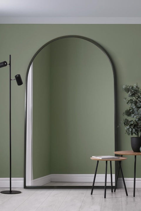 Black Framed Arched Leaner/Wall Mirror 75" X 47" (190CM X 120CM)