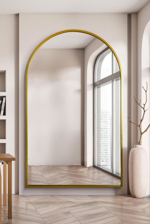 Gold Framed Arched Leaner/Wall Mirror 75" X 47" (190CM X 120CM)