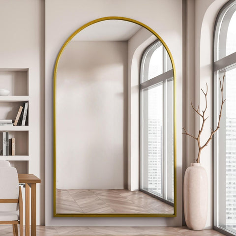 Gold Framed Arched Leaner/Wall Mirror 75" X 47" (190CM X 120CM)