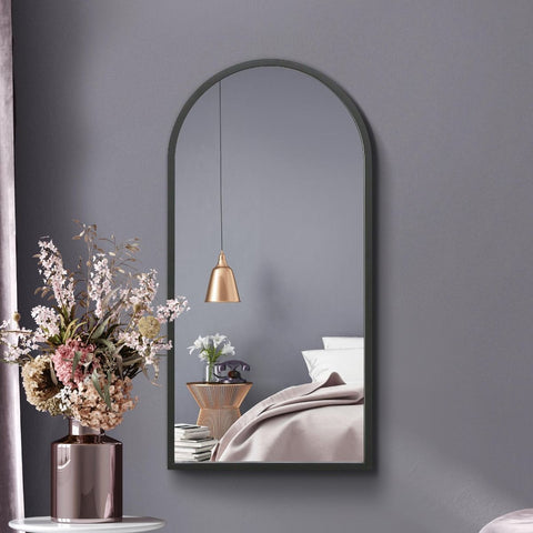 Black Metal Framed Arched Wall Mirror 31" X 16" (80CM X 40CM)