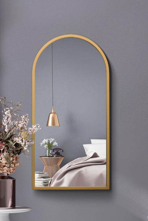 Gold Metal Framed Arched Wall Mirror 31" X 16" (80CM X 40CM)