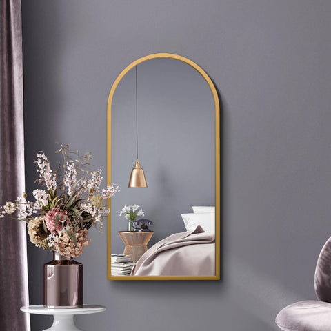 Gold Metal Framed Arched Wall Mirror 31" X 16" (80CM X 40CM)