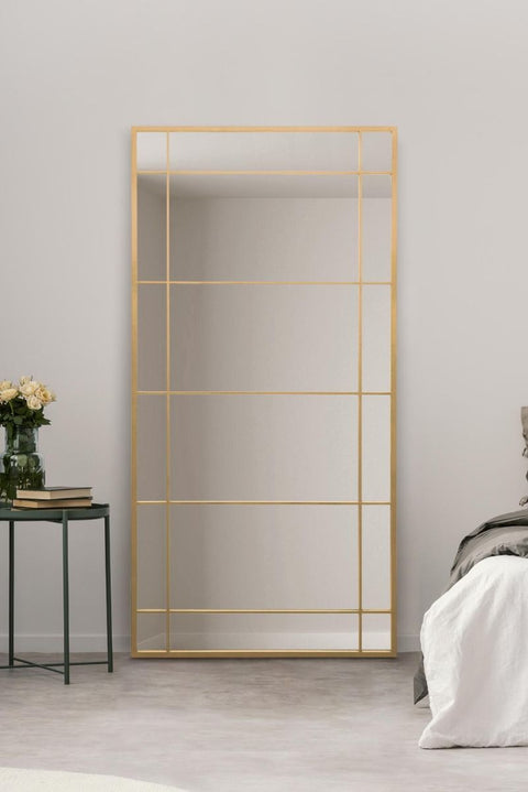 Tatiana - New Gold Metal Framed Window Wall or Leaner Mirror 71" X 35" (180CM X 90CM)