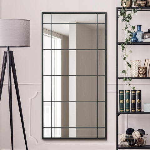 Esmeralda - New Black Metal Framed Window Wall or Leaner Mirror 63" X 31" (160CM X 80CM)