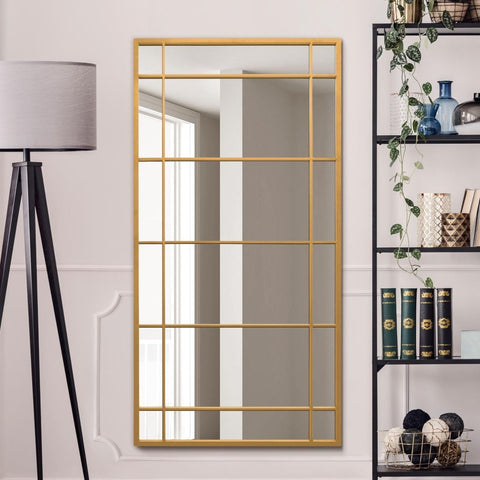 Dahlia - New Gold Metal Framed Window Wall or Leaner Mirror 63" X 31" (160CM X 80CM)