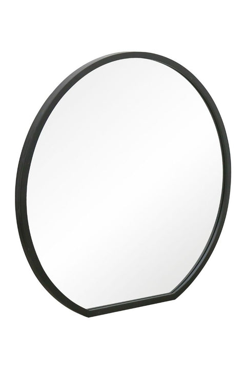 Angelique - Black Framed Flat Bottom Circular Wall Mirror - Perfect for the Mantle! 33" X 31" (84CM X 80CM)