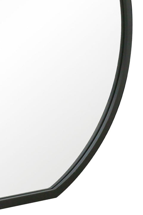 Angelique - Black Framed Flat Bottom Circular Wall Mirror - Perfect for the Mantle! 33" X 31" (84CM X 80CM)