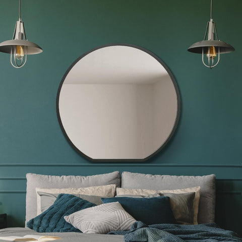 Angelique - Black Framed Flat Bottom Circular Wall Mirror - Perfect for the Mantle! 33" X 31" (84CM X 80CM)