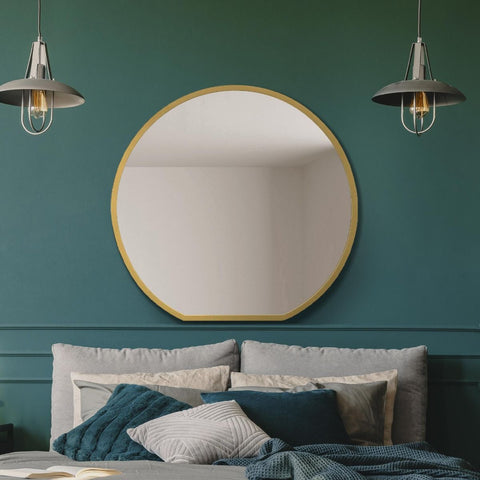 Elara - Gold Framed Flat Bottom Circular Wall Mirror - Perfect for the Mantle! 33" X 31" (84CM X 80CM)