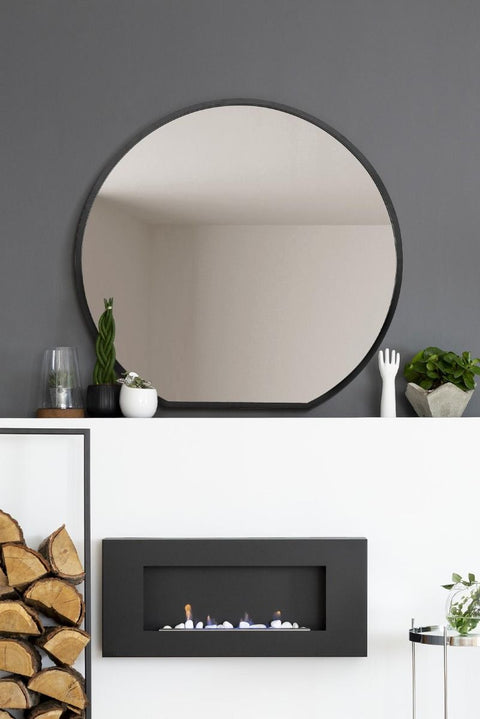 Selene - Black Framed Flat Bottom Circular Wall Mirror - Perfect for the Mantle! 41" X 39" (105CM X 100CM)