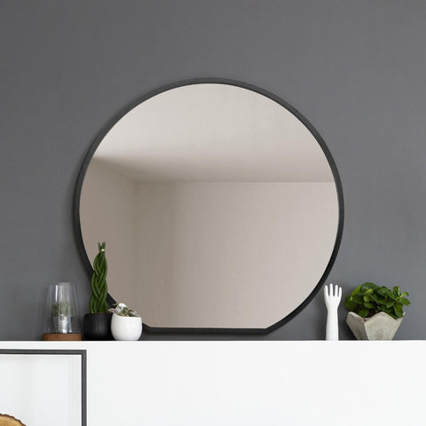 Selene - Black Framed Flat Bottom Circular Wall Mirror - Perfect for the Mantle! 41" X 39" (105CM X 100CM)