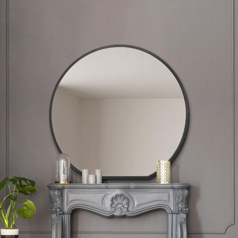 Aurora - Black Framed Flat Bottom Circular Wall Mirror - Perfect for the Mantle! 50" X 47" (126CM X 120CM)